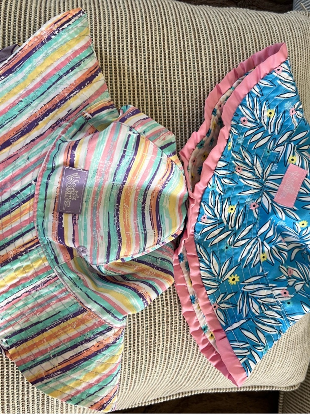 Girls  Multicolor Stripe Sun Hat & Blue Floral Reversible Bucket Hat Set